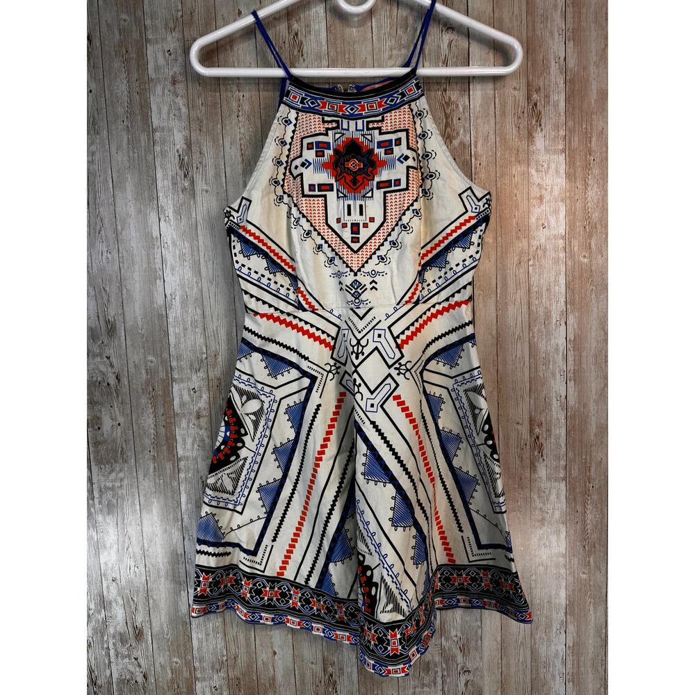 Flying Tomato Dress‎ Womens sz Small Ivory Navy Black Aztec Halter Fit & Flare